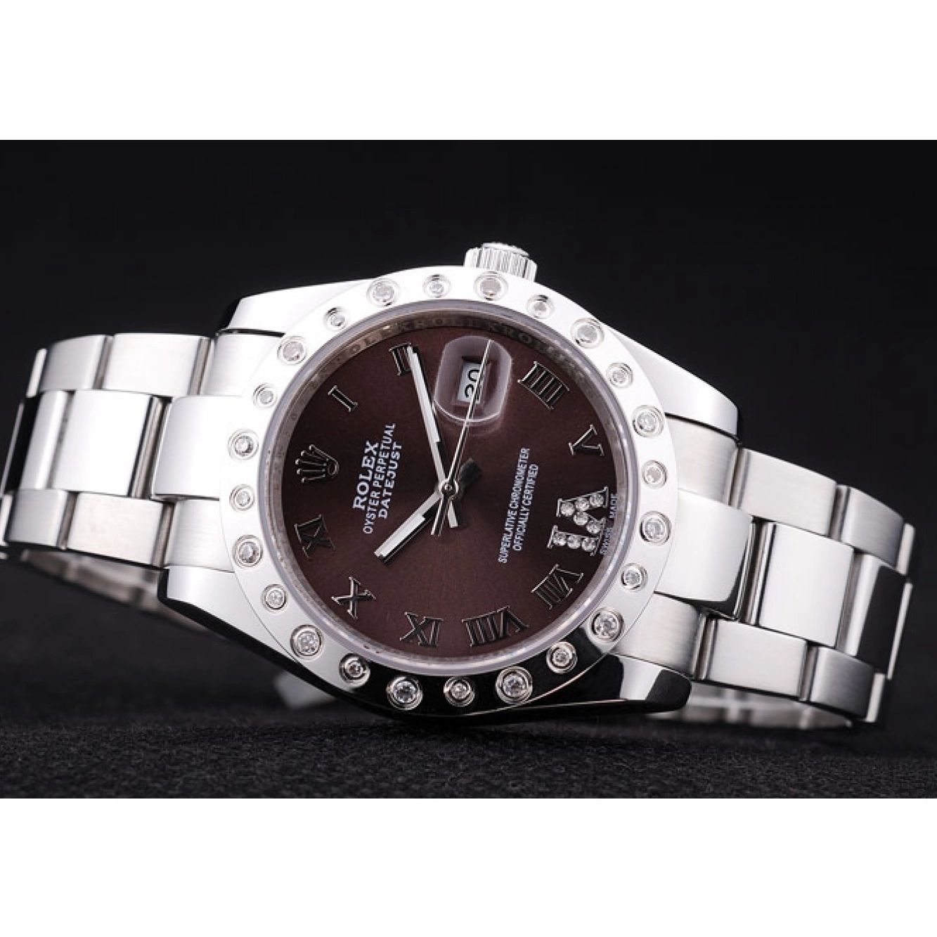 Aaa replica 7466 Dial Rolex Diamond Datejust Brown Bezel 0601